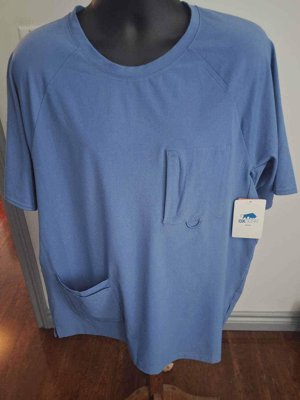 NWT. Men’s Scrubs Demin Blue Short-Sleeve Top. Polygiene Tech. 4way Stretch. XL